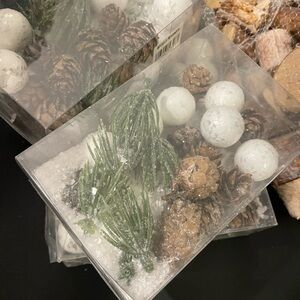 Christmas Flock & Pinecones 3 Sets- with wood stumps for Woodsy Christmas Theme